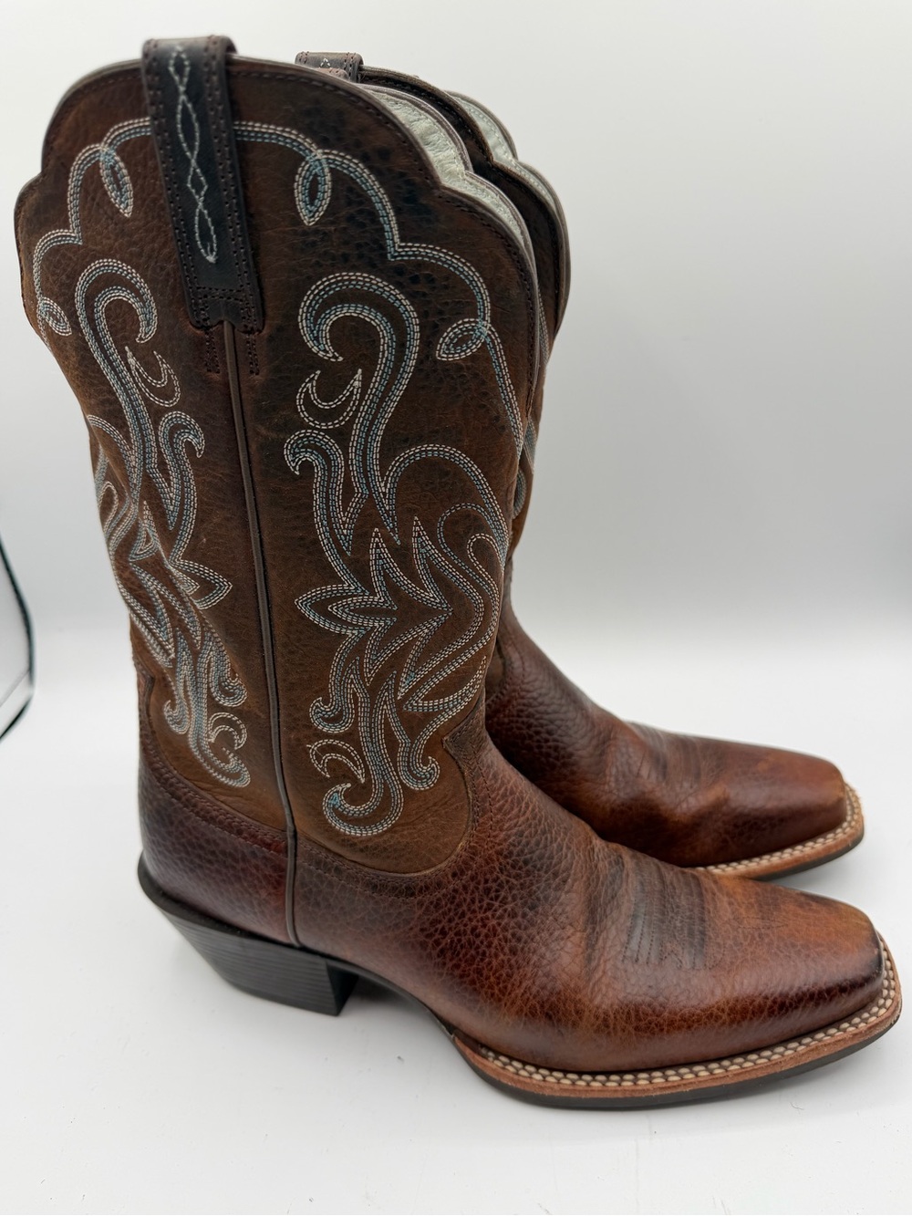 Ariat Legend Western Cowboy Boot 13825 Brown Blue Stitching Square Toe Women 9B